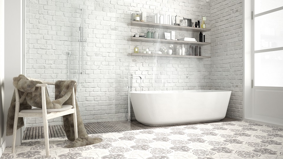 Дизайн плитки в ванной в серых тонах